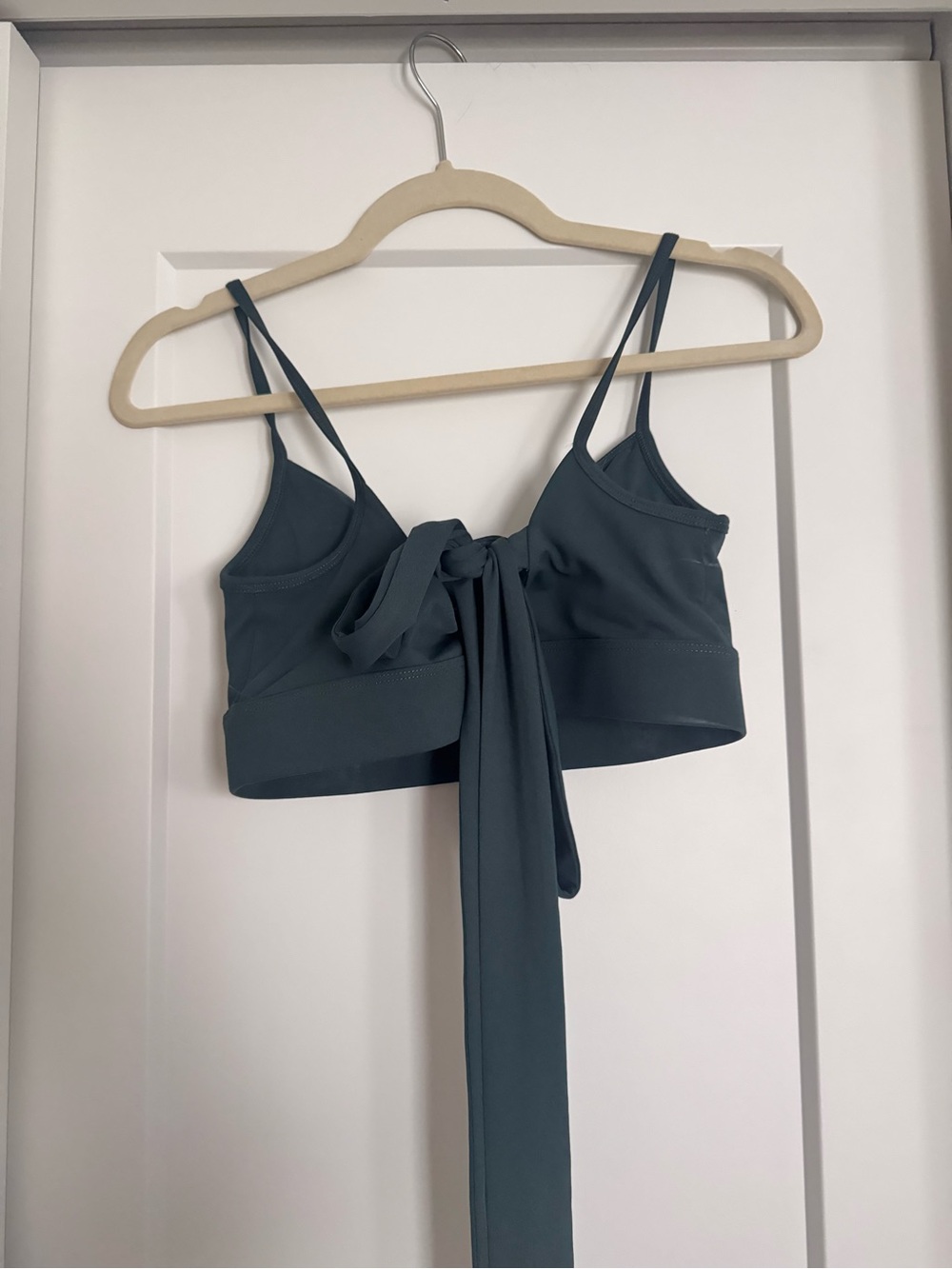 Fabletics Tie-Around Strappy Crop Workout Top in Deep Teal